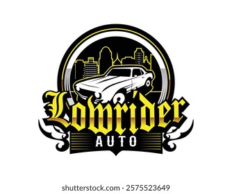 Low Rider American Muscle Car Logo Emblem Design Template