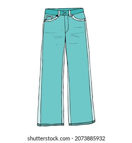 Low rise blue wide leg jeans vector illustration isolated on white background