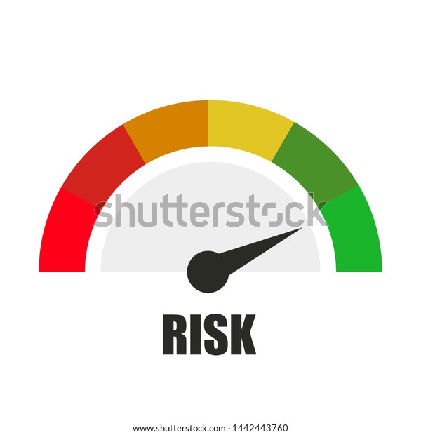 low\
risk concept, low, medium or high risk on\
speedometer