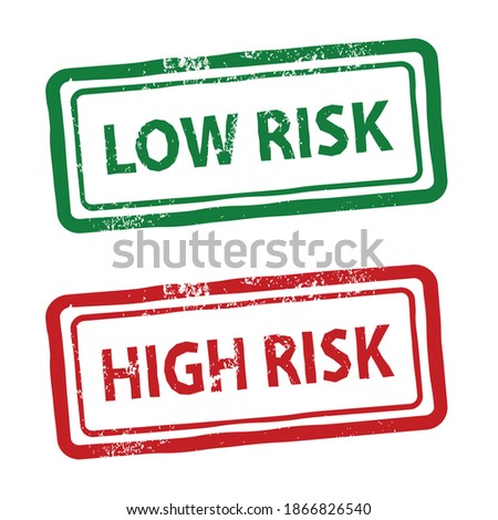 low risk, high risk, green and red rubber stamp, vector illustration
