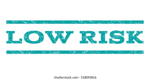 Low Risk watermark stamp. Text caption between horizontal parallel lines with grunge design style. Rubber seal stamp with scratched texture. Vector cyan color ink imprint on a white background.