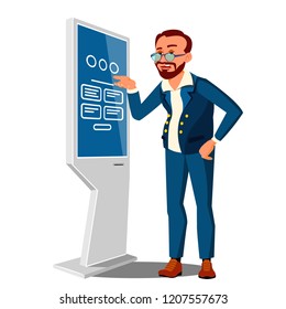 Low Salary, Sad Man In Business Suit Next To An Atm Vector. Isolated Illustration