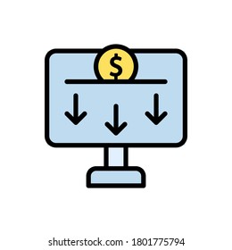 Low sales, desktop icon. Simple color with outline vector elements of economy icons for ui and ux, website or mobile application