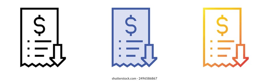 Icono de ventas bajas. Lineal, relleno azul y diseño de estilo degradado aislado sobre fondo blanco