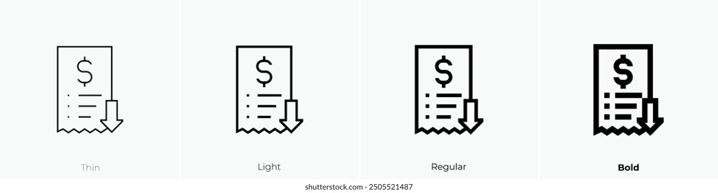 low sales icon. Thin, Light Regular And Bold style design isolated on white background