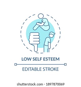 Low self esteem concept icon. Procrastination effect idea thin line illustration. Feeling guilty for everyday actions. Confidence lacking. Vector isolated outline RGB color drawing. Editable stroke