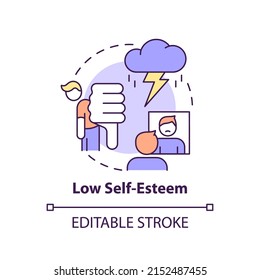 Low self esteem concept icon. Compare with others. Downside of social media abstract idea thin line illustration. Isolated outline drawing. Editable stroke. Arial, Myriad Pro-Bold fonts used