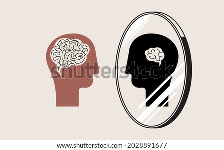 Low self esteem. Self doubt and inner critic. States of mind concept. Vector illustration