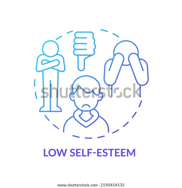 Low self-esteem blue gradient concept icon. Body\
image perception in teens abstract idea thin line illustration.\
Self-confidence development. Isolated outline drawing. Myriad\
Pro-Bold font used