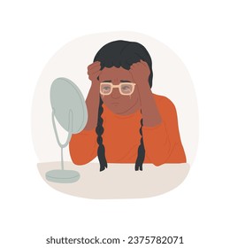 Low self-esteem isolated cartoon vector illustration. Teenager suffering from self-doubt, nerdy girl having complex, teens psychological problem, lack of social communication vector cartoon.