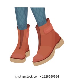 Low Shoes or Boots with Thick Sole for Autumn or Spring Season Vector Illustration