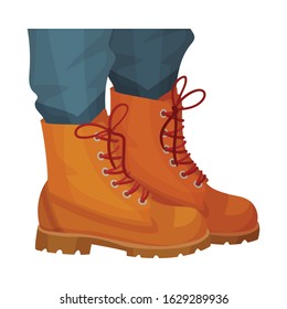 Low Shoes or Boots with Thick Sole and Shoelace for Autumn or Spring Season Vector Illustration