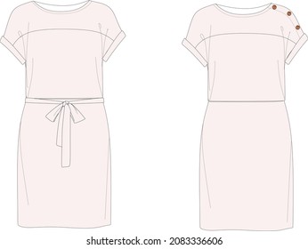Unterarm-Kleid mit Knopfschultern