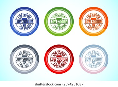 Low sodium icon design illustration, No salt sign, Salt free symbol, 6 color button design set