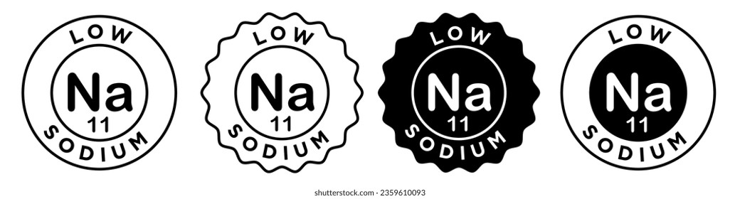 Low sodium icon. Na 11 salt free food product for dieting symbol. Healthy meal for fitness badge sticker vector.