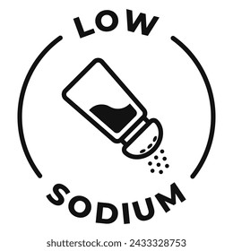 Low sodium icon. Salt free label. Zero sodium vector illustration for product packaging logo, sign, symbol or emblem isolated.