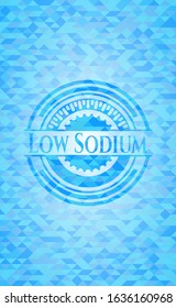 Low Sodium light blue emblem with mosaic background