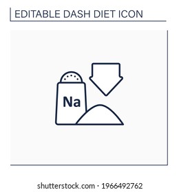 Low sodium line icon. Exclude processed and packaged foods. Chips, frozen dinners and fast food. Without salt food. Dash diet concept. Isolated vector illustration.Editable stroke