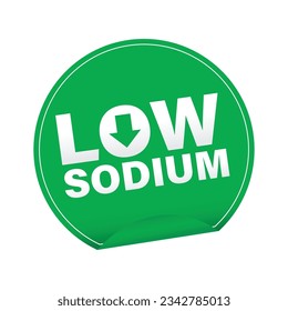 Low Sodium Logo, Icon, Badge, symbol, stamp, green, arrow, flat vector, isolated illustration,  reduced salt Sticker label. Modern design, Minimal.