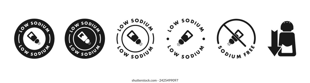 Low Sodium. Vector labels for food and drink products. Icons for packaging.