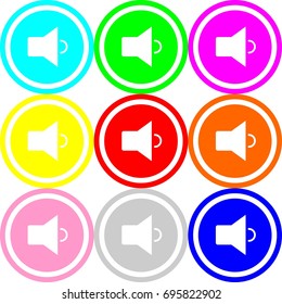 Low sound icon , circle sign design with different colors