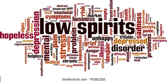 Low spirits word cloud concept. Vector illustration