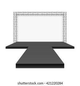 Low Stage with banner, metal truss system vector illustration