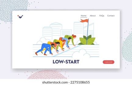 Plantilla de la página de inicio bajo. Concepto De Competencia Empresarial Con Hombres Y Mujeres Empresariales Preparados Para Correr