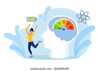 Low Stress Level, Good Mood Indicator. Energetic Business Woman Jumping And Dancing. Fully Charged Active Girl. Mentally Healthy Employee. Professional Productivity, Motivation, Enthusiasm