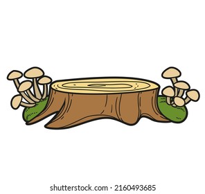 Low stump with moss and fairy-mushroom color variation for coloring page isolated on white background