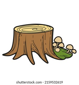 Low stump with toadstools and moss color variation for coloring page isolated on white background