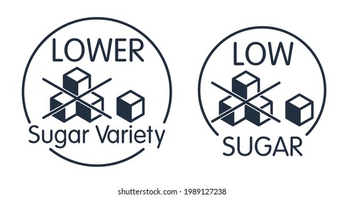 Low Sugar badge for nutrition products with lower sugar variety. Flat label with crossed cubes.