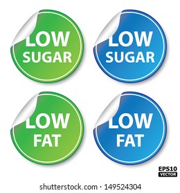 Low Sugar and Low Fat Stickers Set.-eps10 vector