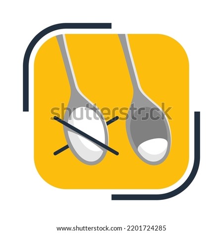 Low Sugar square icon for nutrition products with lower sweetener variety. Flat label with crossed full spoon 