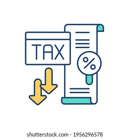 Low tax rate RGB color icon. Maintaining assets. Income percentage. Report about profits and losses. Property, sales taxes. Pre-tax profits. Asset management. Isolated vector illustration