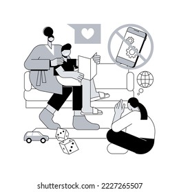 Low tech parenting abstract concept vector illustration. Low tech school, tech-free kids, media limitation, unplugger, gadget-free parenting, anti technology, no screen time abstract metaphor.