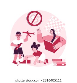 Low tech parenting abstract concept vector illustration. Low tech school, tech-free kids, media limitation, unplugger, gadget-free parenting, anti technology, no screen time abstract metaphor.