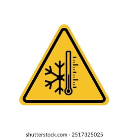 Señal de advertencia de baja temperatura en el tablero de triángulo amarillo. Adecuado para carteles e iconos web