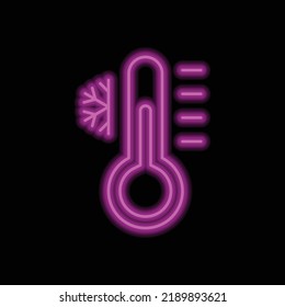 Low temperature, cold simple icon vector. Flat design. Purple neon on black background.ai