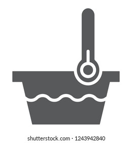 Low temperature glyph icon, indicator and wash, thermometer and basin sign, vector graphics, a solid pattern on a white background, eps 10.
