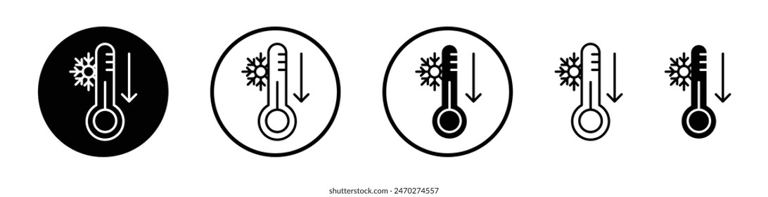 Low Temperature icon collection. Low temperature thermometer vector icon. Cool or cold temperature emblem.