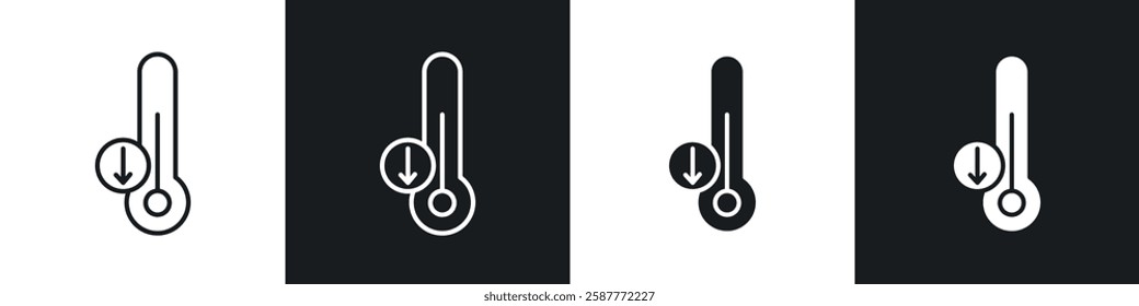 Low Temperature icon set black and white colors. Graphic Vector icons pack