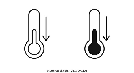 Iconos de la baja temperatura fijados en colores negros sobre fondo blanco