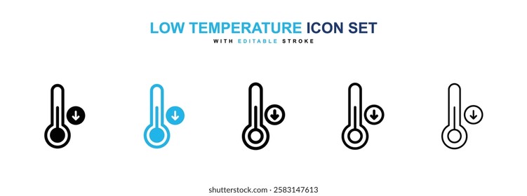 Low Temperature icons vector collection in black and blue colors on white background