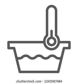 Low temperature line icon, indicator and wash, thermometer and basin sign, vector graphics, a linear pattern on a white background, eps 10.