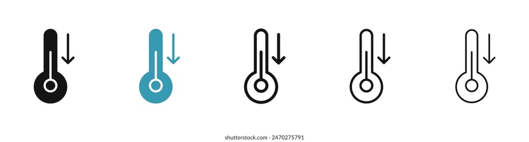 Low Temperature line icon set. temperature low or down thermometer vector icon. cold or cool temperature sign for UI designs.