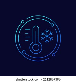 low temperature line icon with thermometer, vector