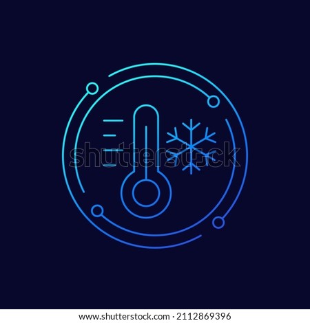 low temperature line icon with thermometer, vector