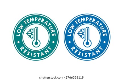 Low temperature resistant badge logo design with snowflake and thermometer icon. Vector illustration for industrial, cold storage, and winter product packaging.
