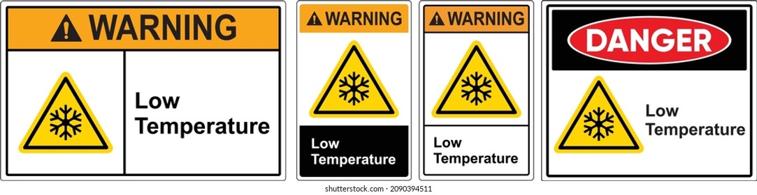 low temperature sign. warning caution board. Safety sign Vector Illustration. OSHA and ANSI standard sign. eps10